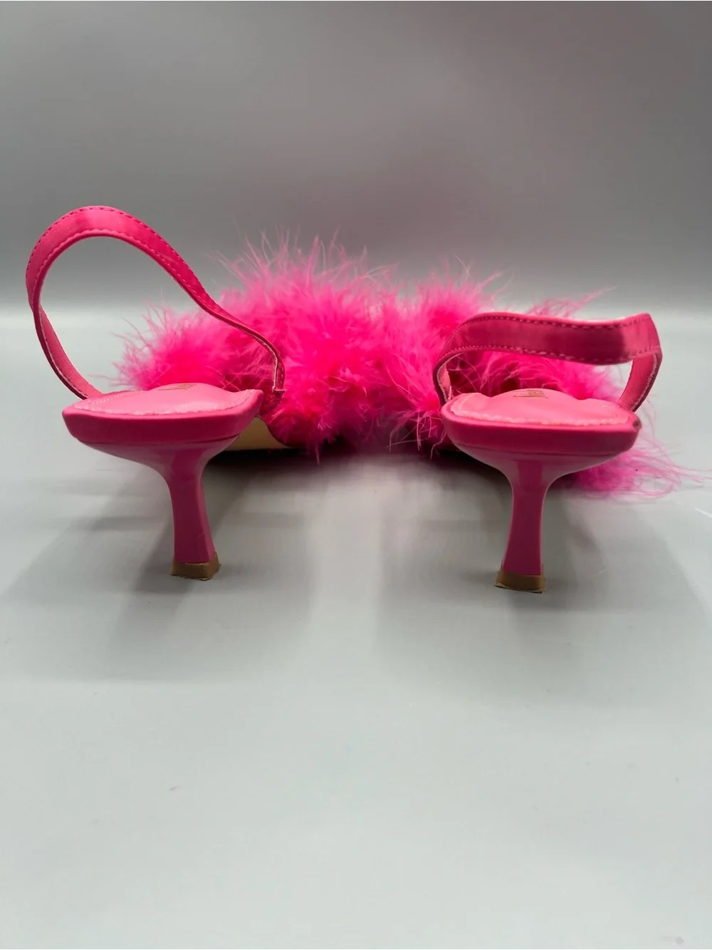Sheln Hot Pink Satin Feather Pointed Toe Slingback Heels Women’s Pumps